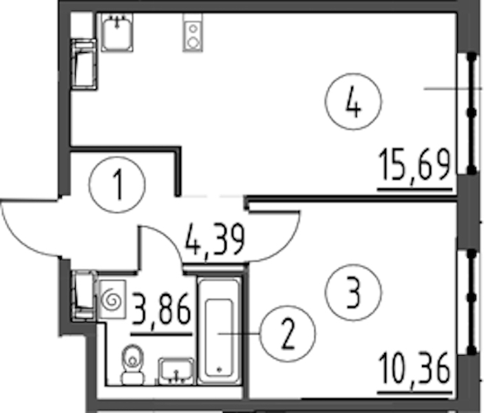 1-комнатная квартира 34.3 м², 6/13 эт., ЖК «Квартал Торики»